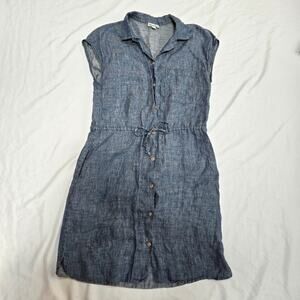 Steven Alan Blue Chambray 100% Linen Button Down Tie Waist Collared Shirt Dress